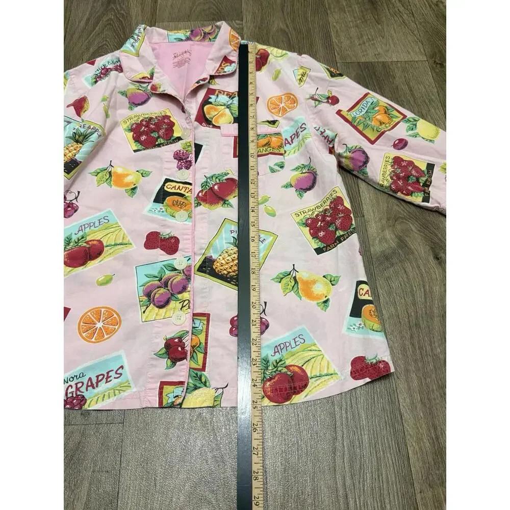 Nick & Nora Women Medium Cotton Pajama Top Shirt Fruit Print Button Up Sleepwear - Picture 7 of 9
